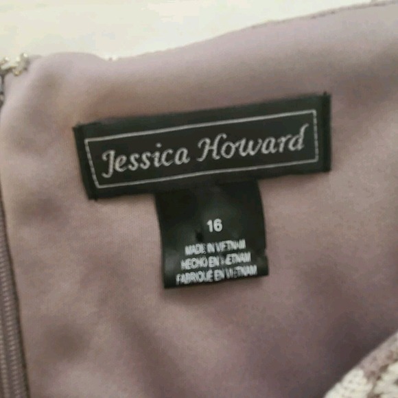 Jessica Howard Cream Beige Sequin Crochet Lace Overlay Lined Shift Dress Size 16 - Picture 4 of 10